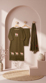 Maruva Military Green Appliqué Embroidered Kurta Set